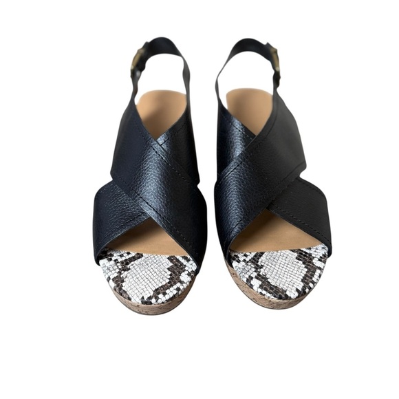 Dakota Chase Sandals Womens 11M Nineth Cross Strap Cork Wedge Snakeskin Black - Picture 3 of 11